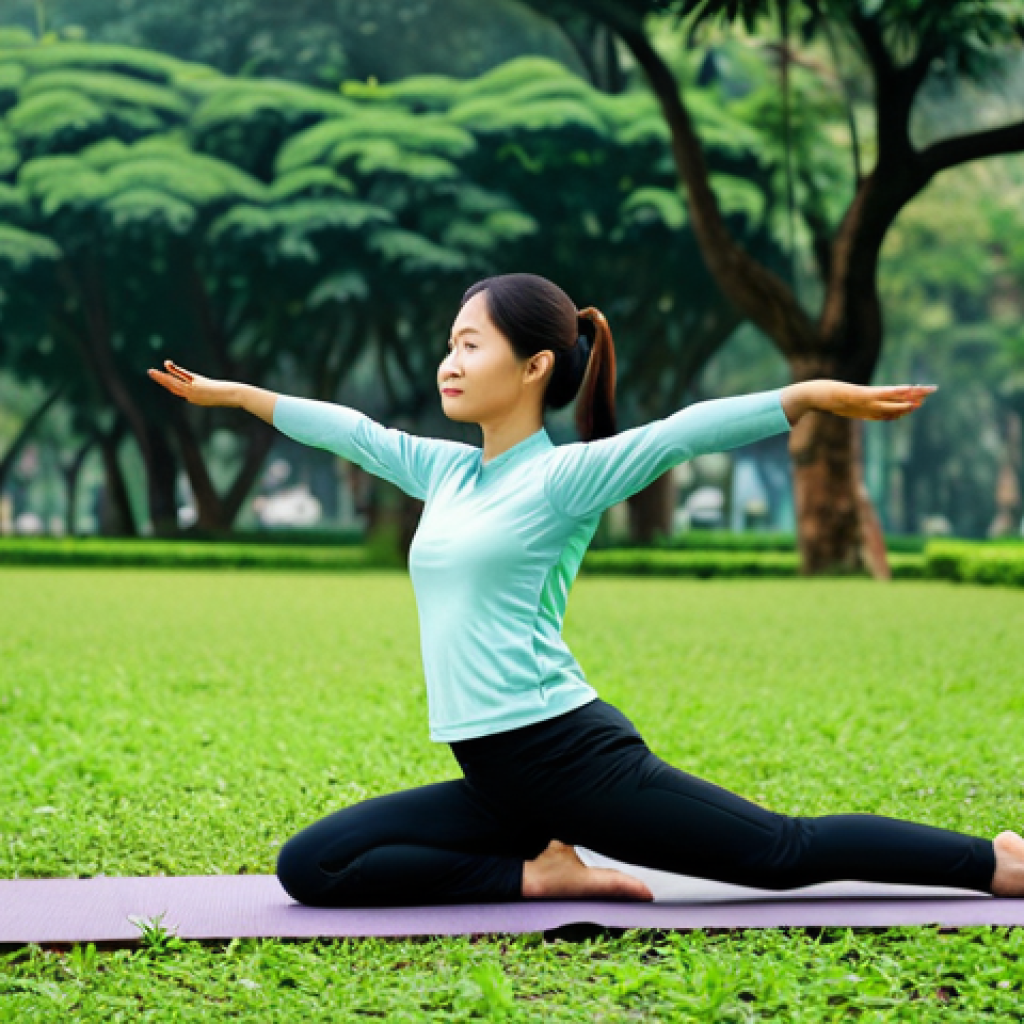 Yoga & Nature**

"A female air traffic controller, fully clothed in comfortable activewear, practicing yoga outdoors in a tranquil park in Hanoi, Vietnam. Lush greenery and peaceful atmosphere. Perfect anatomy, correct proportions, natural pose. Safe for work, appropriate content, professional, family-friendly. High quality, professional photography."

**