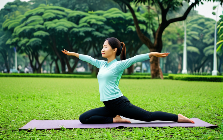 Yoga & Nature**

"A female air traffic controller, fully clothed in comfortable activewear, practicing yoga outdoors in a tranquil park in Hanoi, Vietnam. Lush greenery and peaceful atmosphere. Perfect anatomy, correct proportions, natural pose. Safe for work, appropriate content, professional, family-friendly. High quality, professional photography."

**