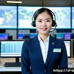 Home 22 항공운항관리사 보수 및 복리후생 - A professional Vietnamese air traffic control manager in a modern airport operations center, wearing...