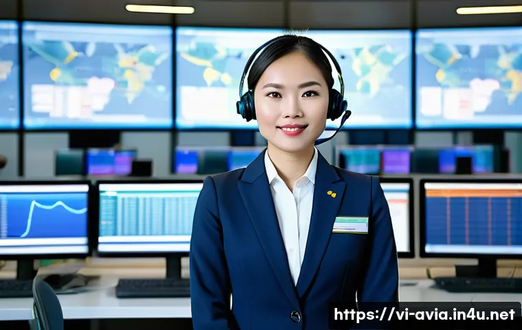 항공운항관리사 보수 및 복리후생 - A professional Vietnamese air traffic control manager in a modern airport operations center, wearing...