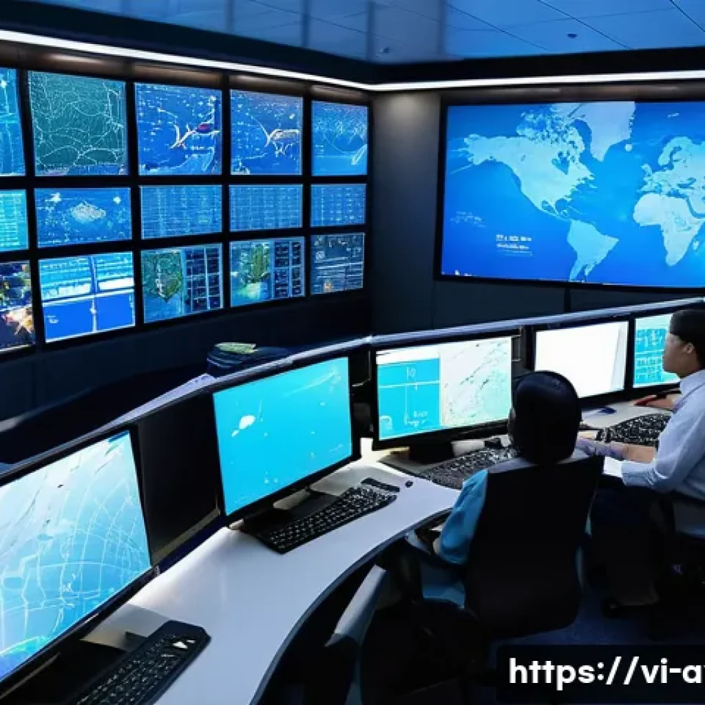 항공운항관리사와 데이터 분석 - A modern air traffic control center in Vietnam, featuring a diverse team of professionals operating ...