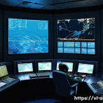 Home 20 항공운항관리사 리스크 관리 - A detailed illustration of an air traffic control room in Vietnam during a stormy weather scenario, ...