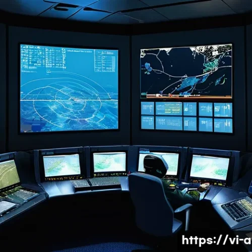 Home 32 항공운항관리사 리스크 관리 - A detailed illustration of an air traffic control room in Vietnam during a stormy weather scenario, ...