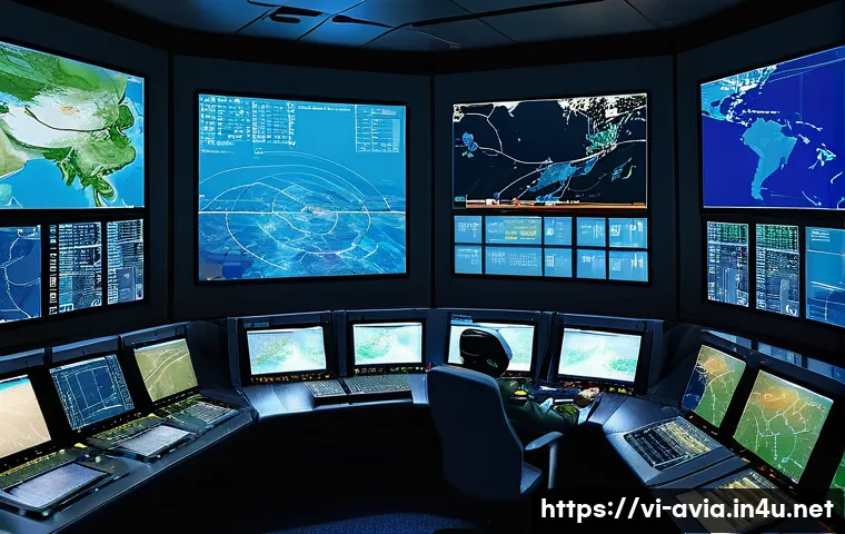항공운항관리사 리스크 관리 - A detailed illustration of an air traffic control room in Vietnam during a stormy weather scenario, ...