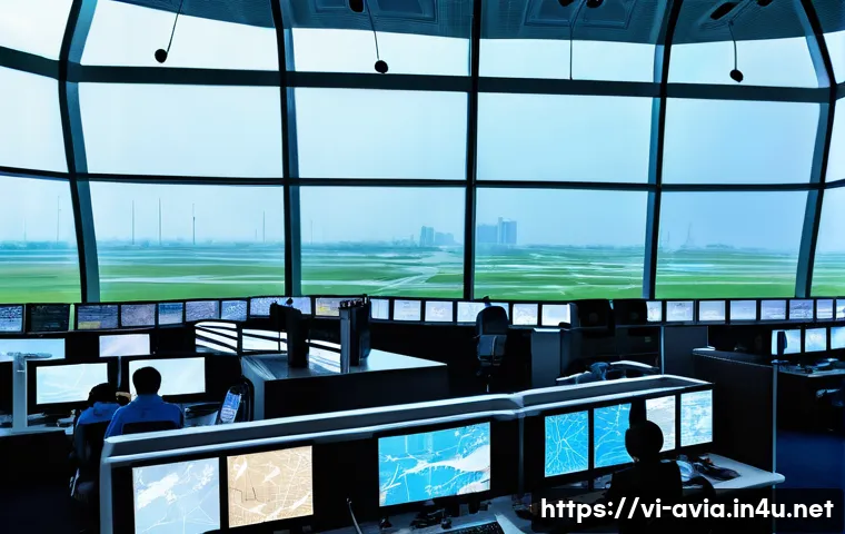 항공운항관리사와 공항 관계자 협력 - A highly detailed and realistic scene inside a busy Vietnamese airport air traffic control tower, sh...