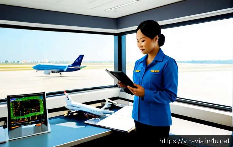 Home 17 항공운항관리사 항공기 제조사 이해 - Photorealistic aircraft operations control specialist in a modern Vietnamese airport operations cent...